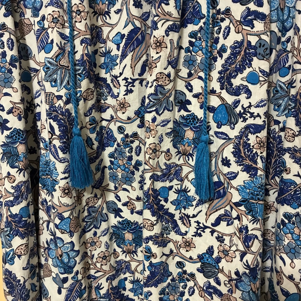 Knox Rose Puff Sleeve A-Line V-Neck Floral Boho Dress Women’s M Blue Cottagecore - Picture 4 of 8